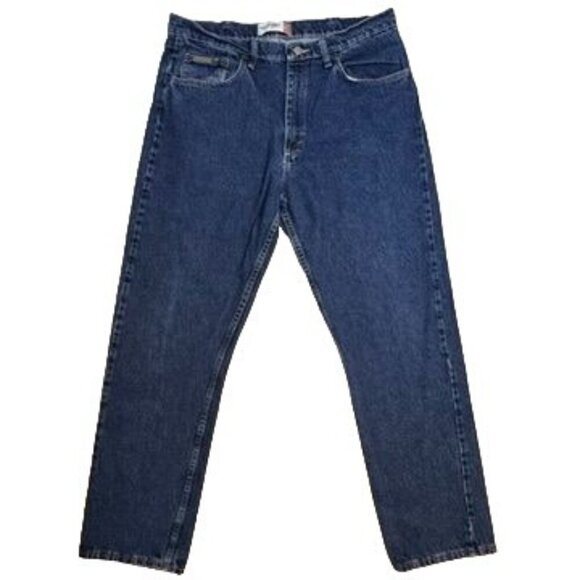 Wrangler Premium Denim Jeans Men 36x32 Dark Blue Regular Fit Straight Leg Casual - Picture 1 of 15